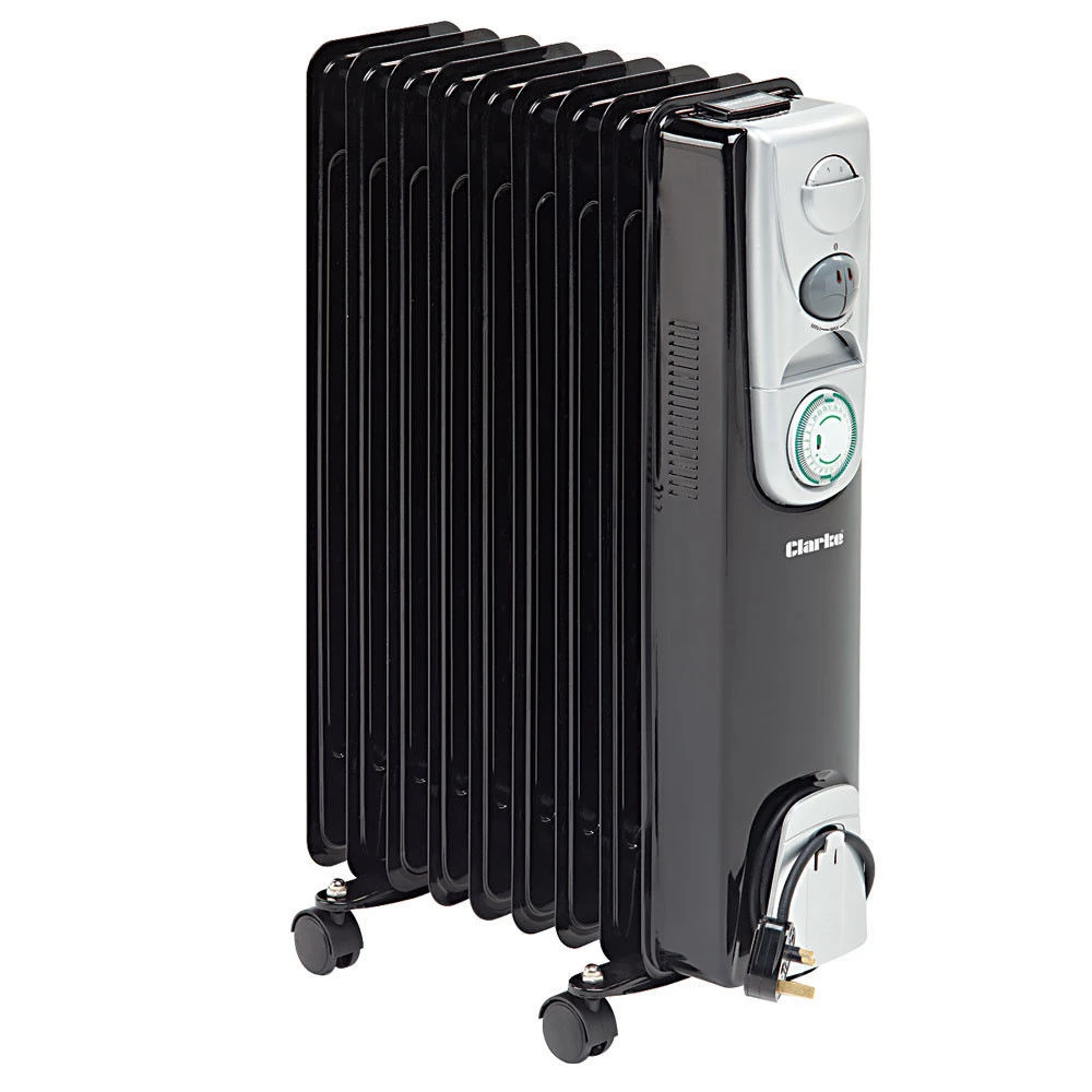 Clarke BR9/200 2kW 9 Fin Black Oil Filled Radiator With Timer