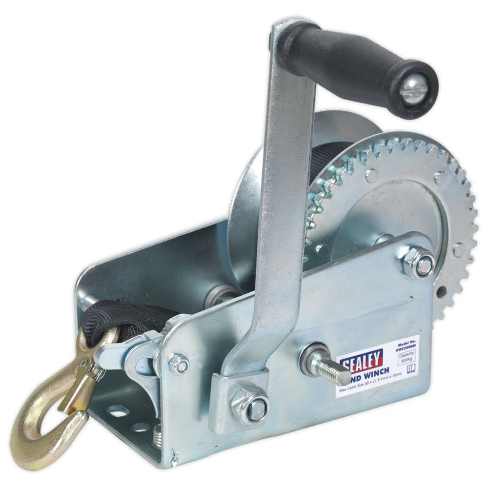 Sealey GWW2000M Geared Hand Winch 900kg Capacity With Webbing Strap